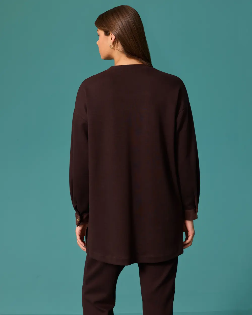 Suede-Look Tunic with Pocket and Accessory Details