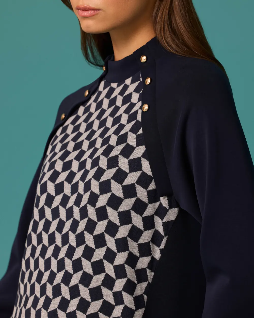 Tunic with Geometric Pattern and Button Details