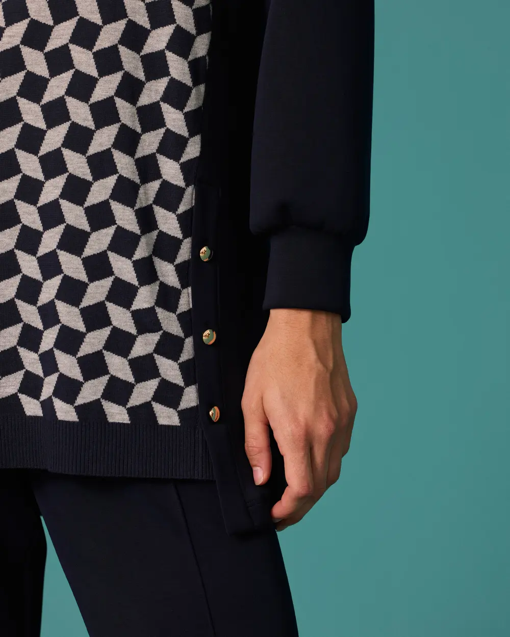 Tunic with Geometric Pattern and Button Details