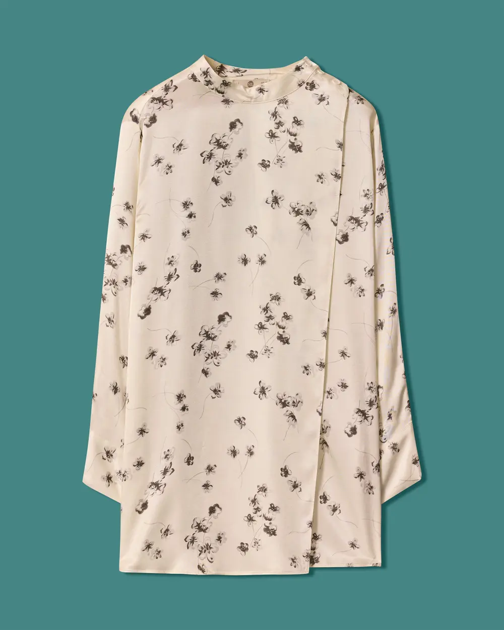 Long Tunic with a Stand-Up Collar and Floral Print