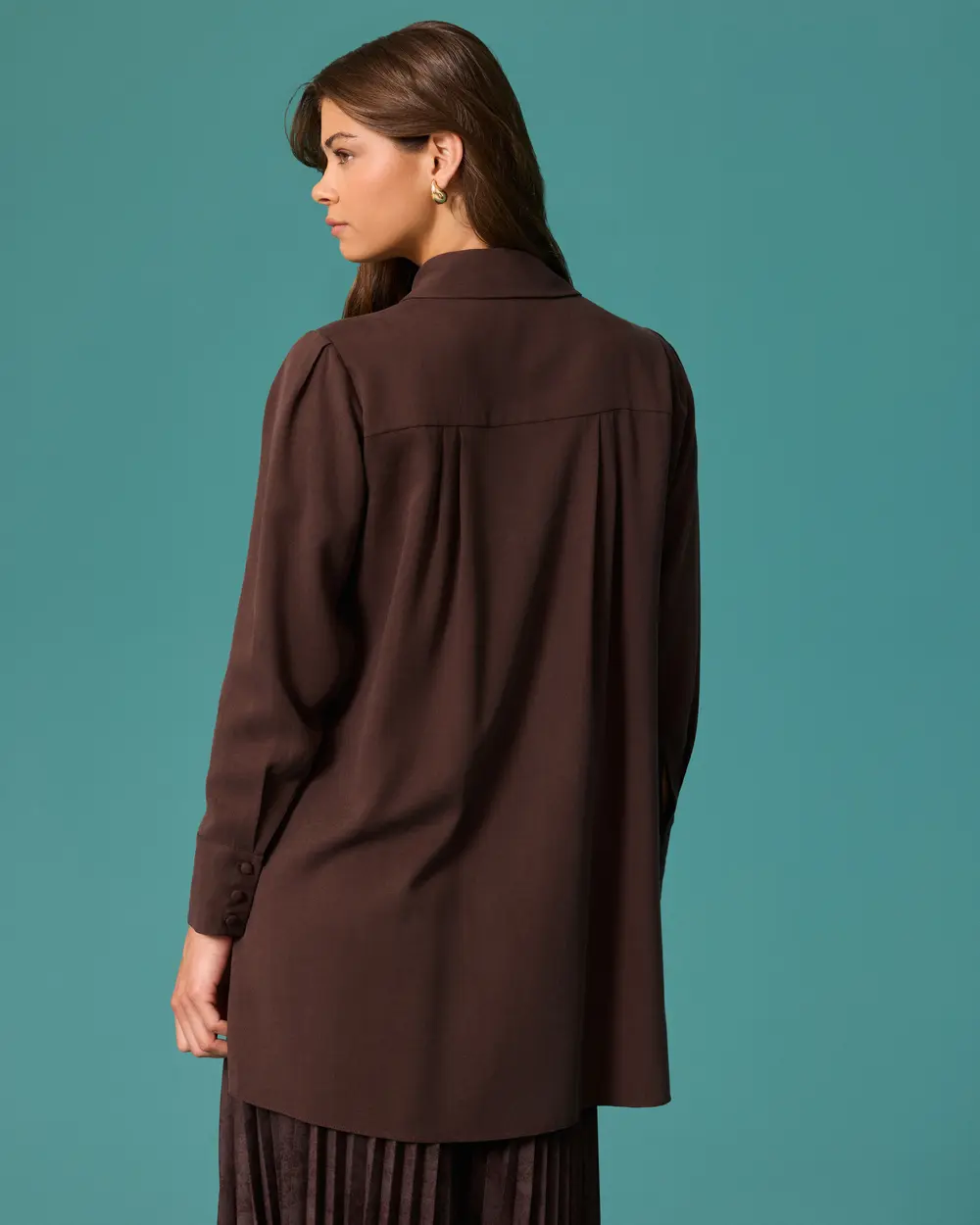 Chain-Detail Classic Collar Button-Down Tunic