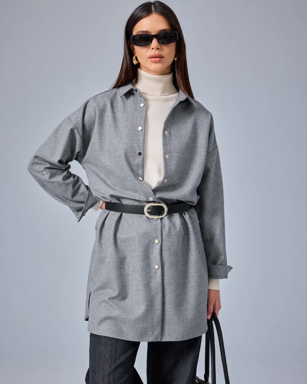 Gömlek Yaka Düğme Detaylı Oversize Tunik