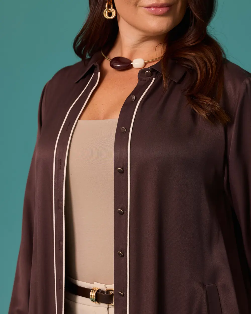 Plus-Size Button-Down Long Tunic