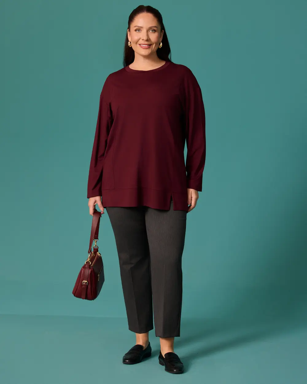 Plus-Size Bike-Neck Tunic with Slit Detail