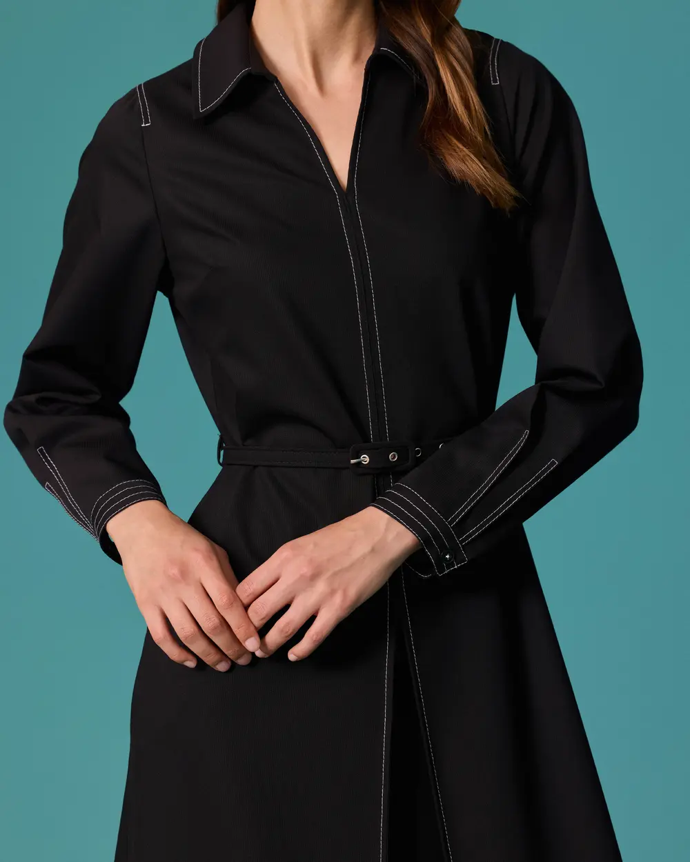 Midi Dress with Stitching Details and a Belt