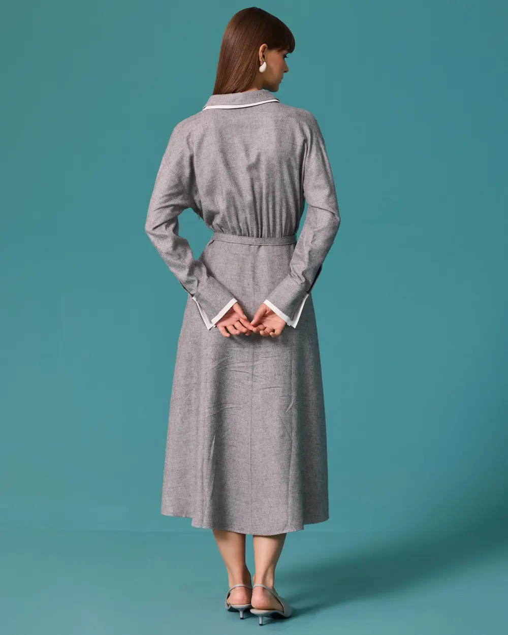 Midi Dress with a Shirt Collar and Detailed Belt