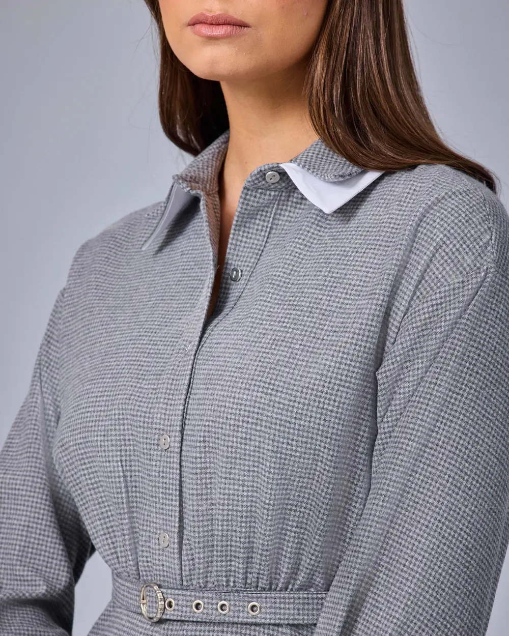 Midi Dress with a Shirt Collar and Detailed Belt