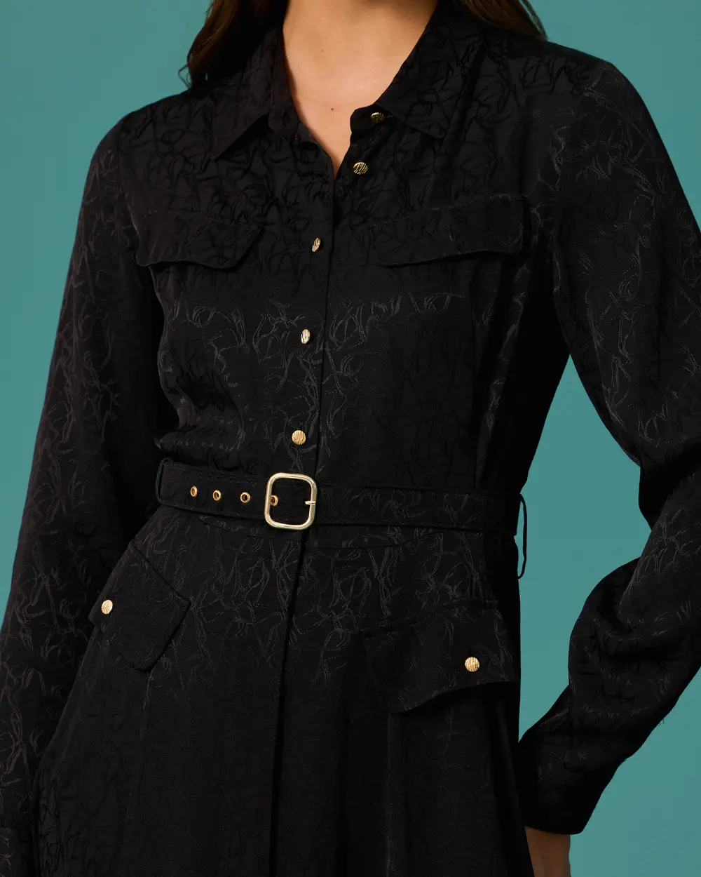 Long Dress with Arched Pocket Detail