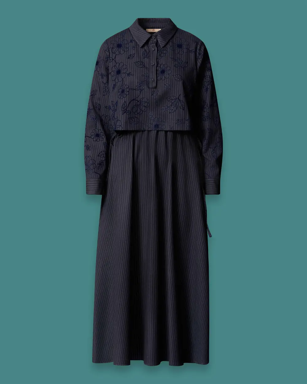 A-Line Dress with a Gathered Waist and Denim Look