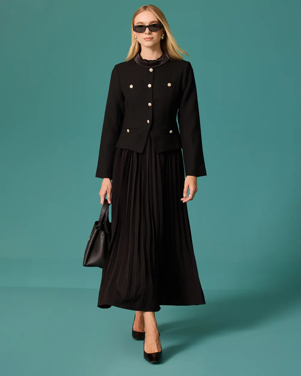 Maxi Dress with a Stand-Up Collar