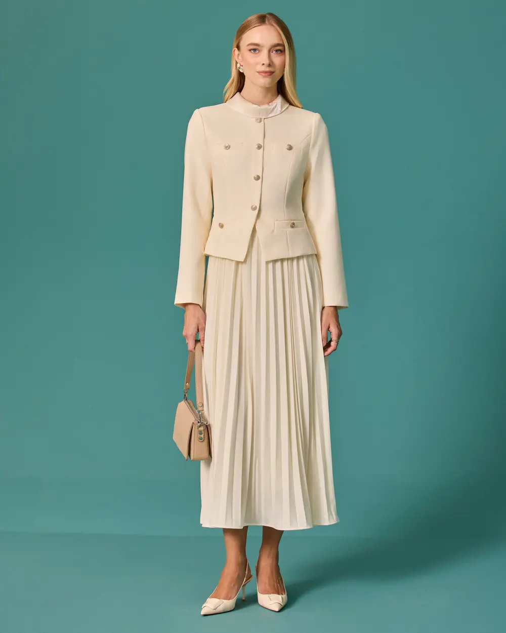 Maxi Dress with a Stand-Up Collar