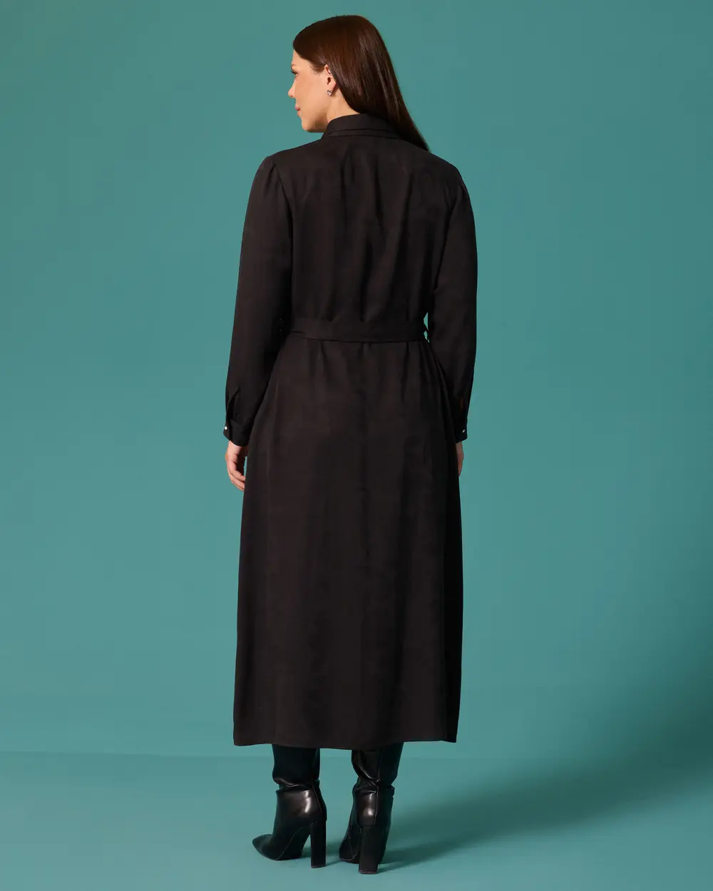 Plus-Size Shawl-Patterned Shirt-Collar Maxi Dress