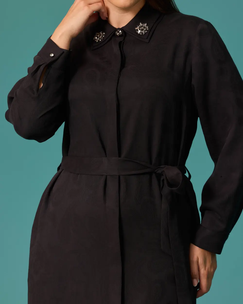 Plus-Size Shawl-Patterned Shirt-Collar Maxi Dress
