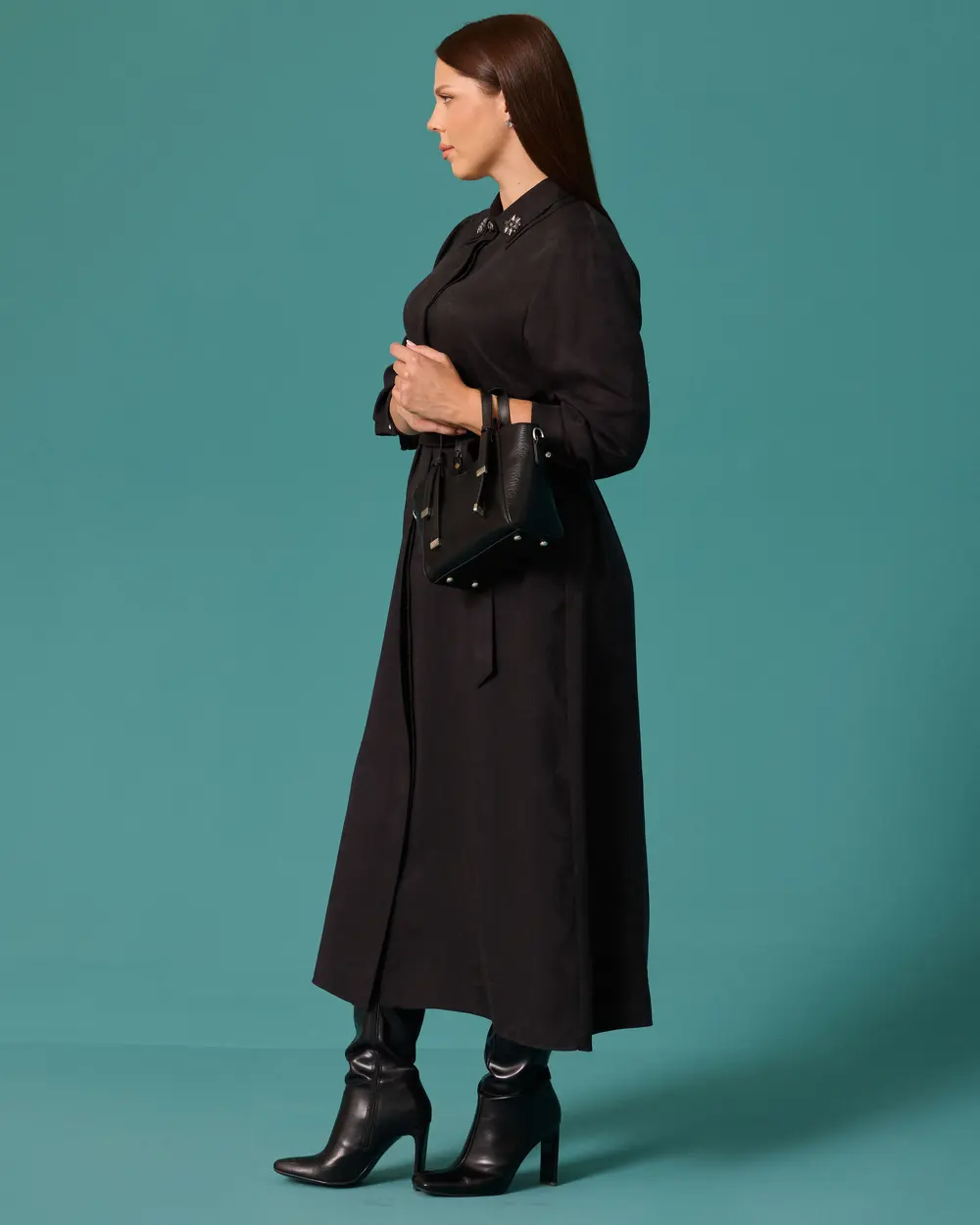 Plus-Size Shawl-Patterned Shirt-Collar Maxi Dress