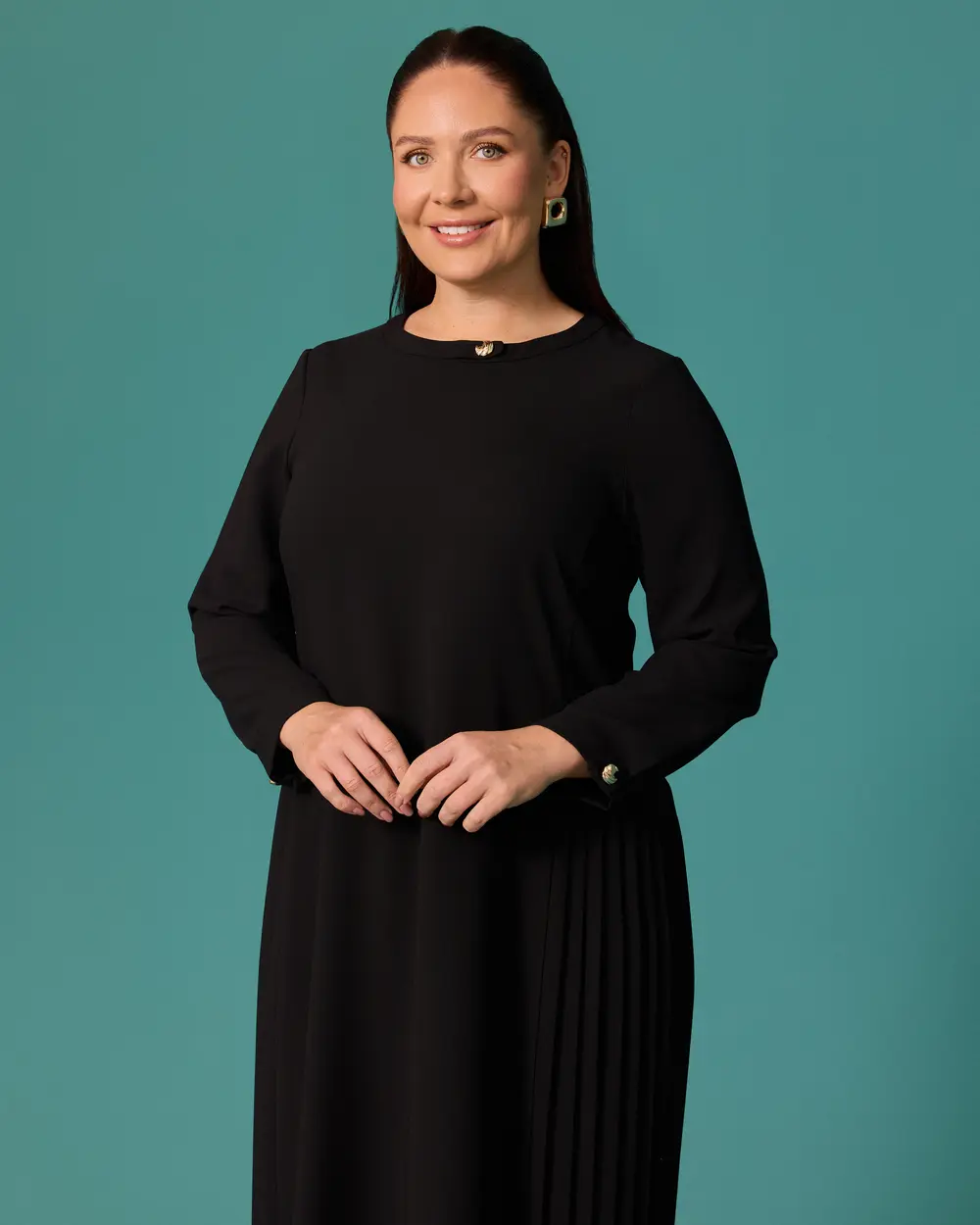 Plus-Size Pleated Crew-Neck Dress