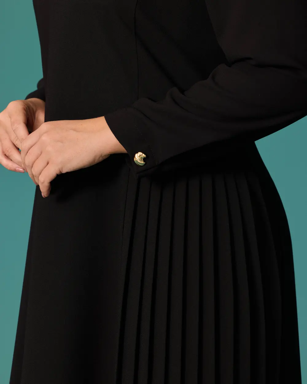Plus-Size Pleated Crew-Neck Dress