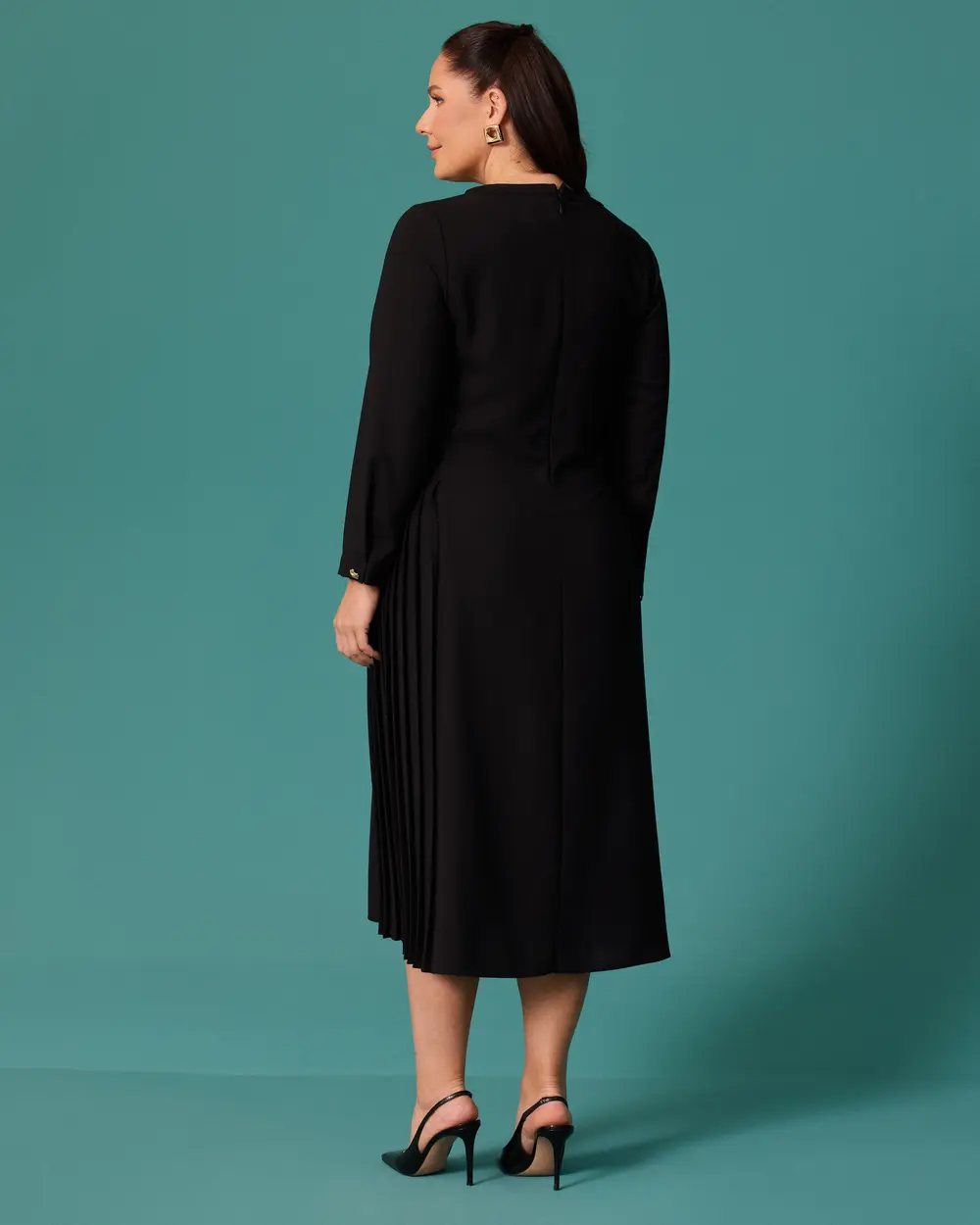 Plus-Size Pleated Crew-Neck Dress