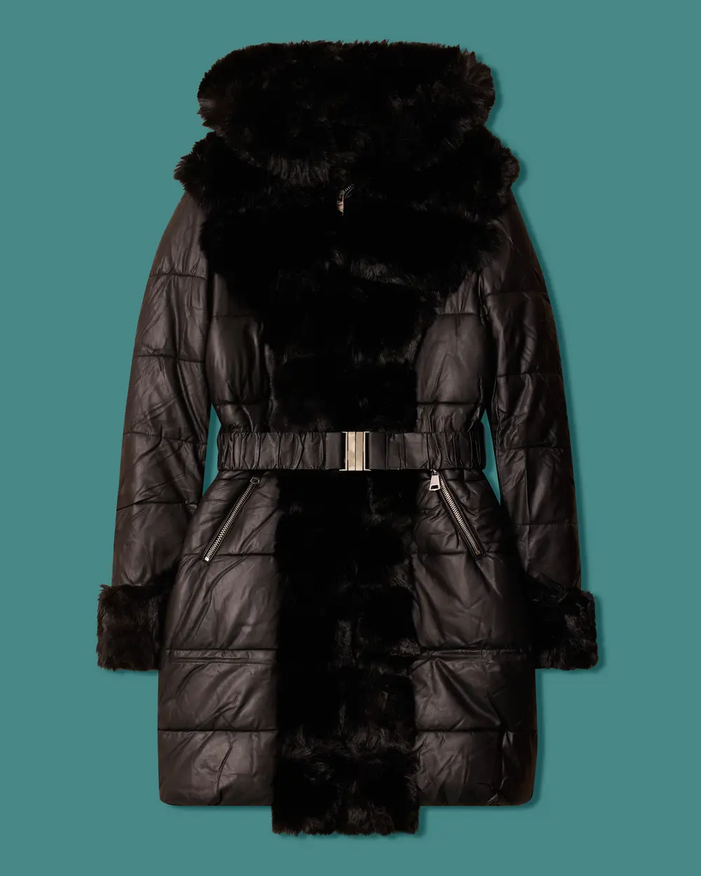 Faux Fur Anorak Coat with Detailed Design