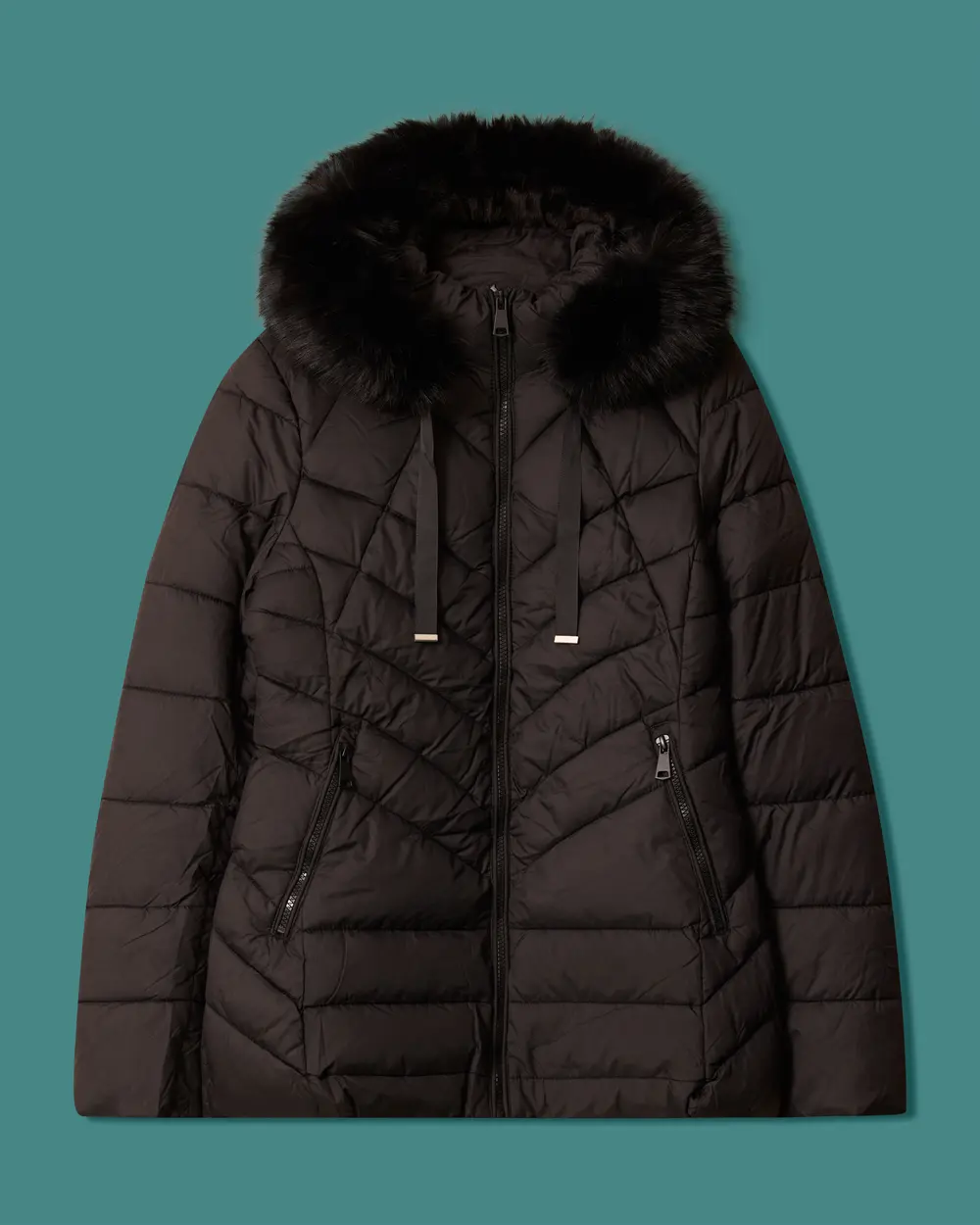 Faux Fur Hooded Quilted Anorak Coat