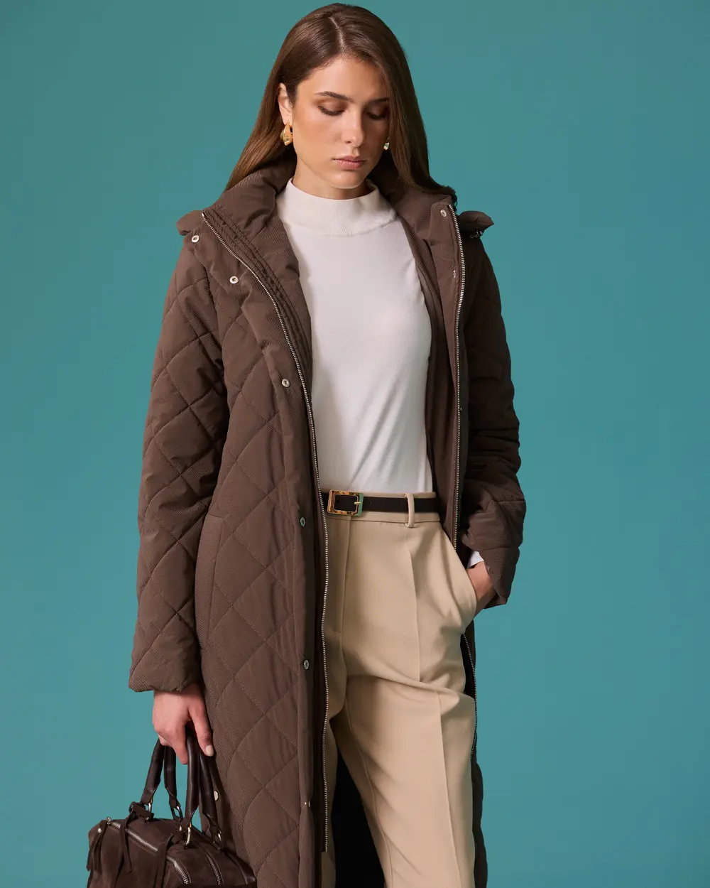 Quilted Anorak with Hooded Collar