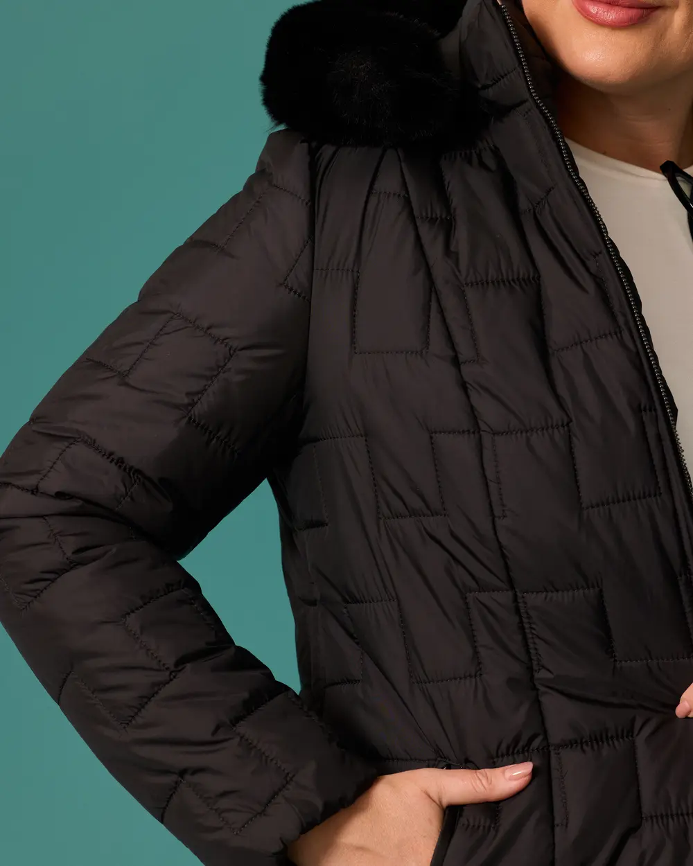 Hooded, Quilted Anorak Coat