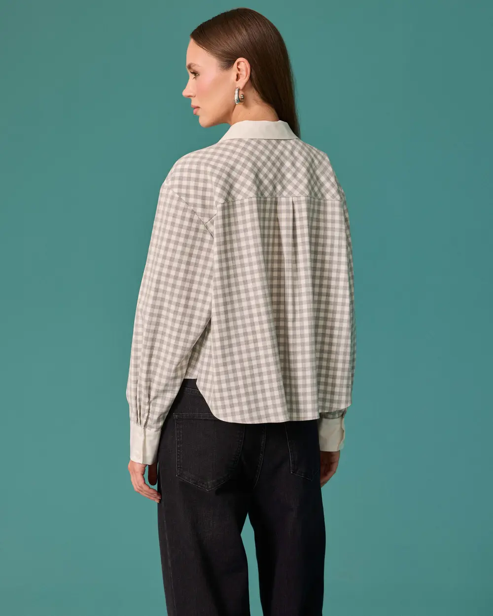 Checkered Shirt with Stone-Detail Collar