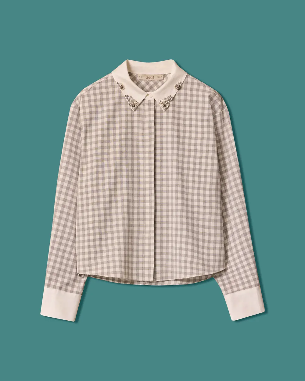 Checkered Shirt with Stone-Detail Collar