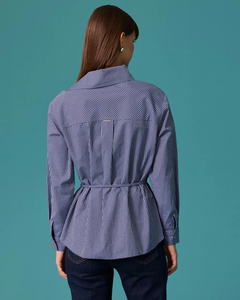 Asymmetrical-Collar Shirt with Gathered Details and a Belt