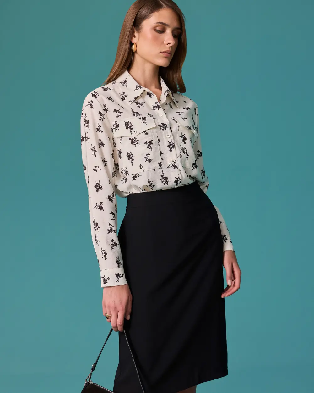 Flower-Patterned Shirt with Pocket Detail