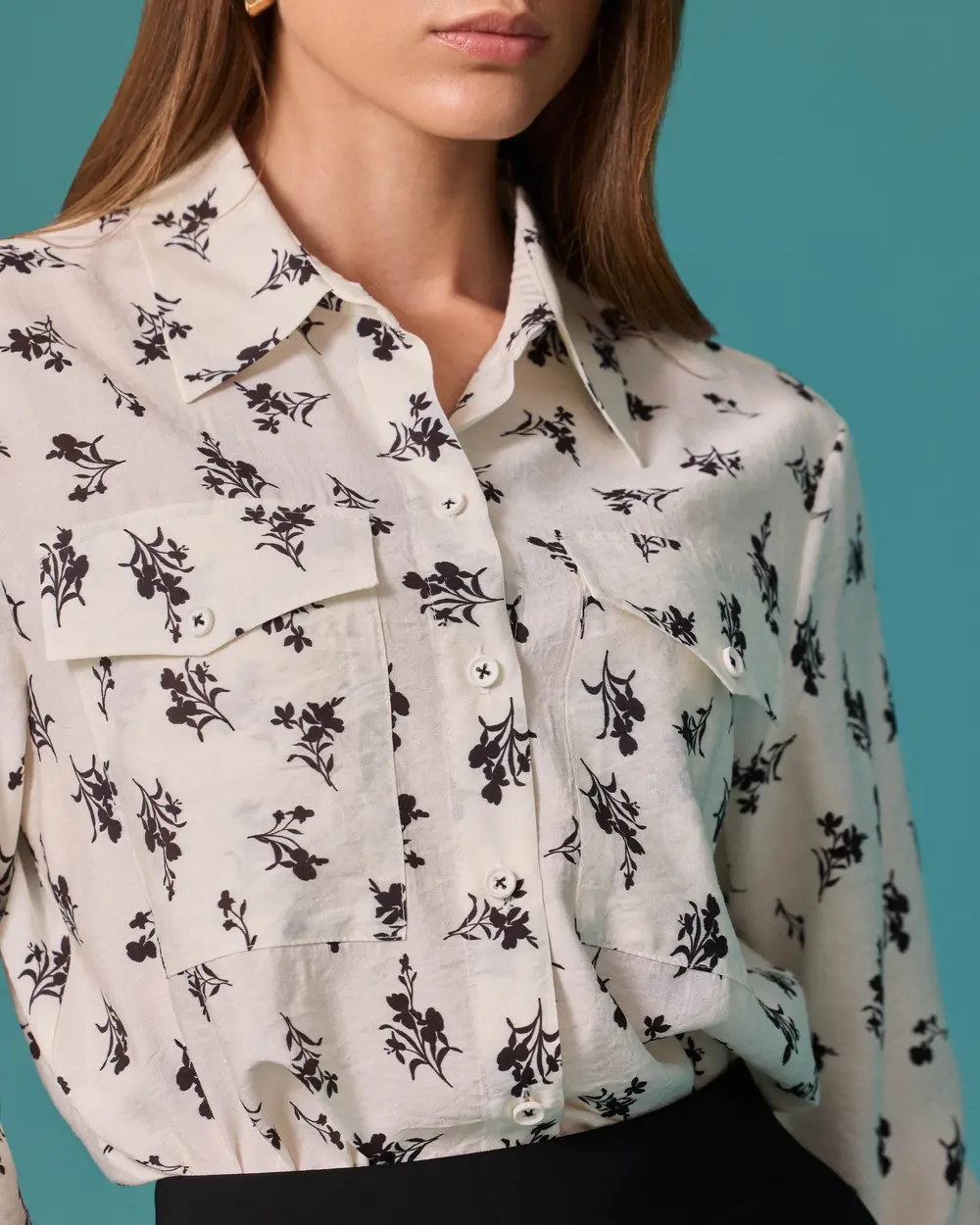 Flower-Patterned Shirt with Pocket Detail