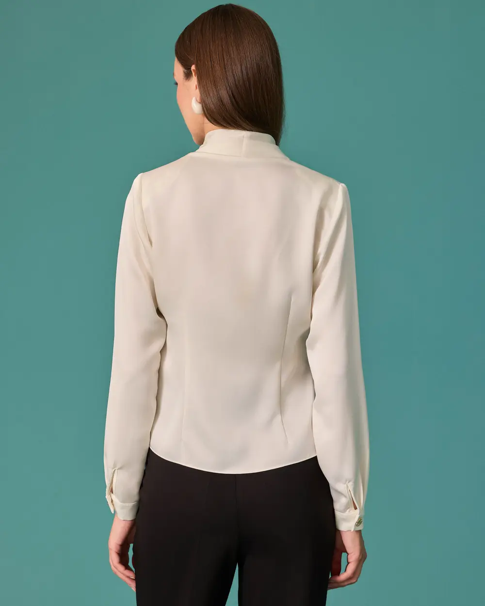 Satin Shirt with a Shawl Collar and Stone Button Details