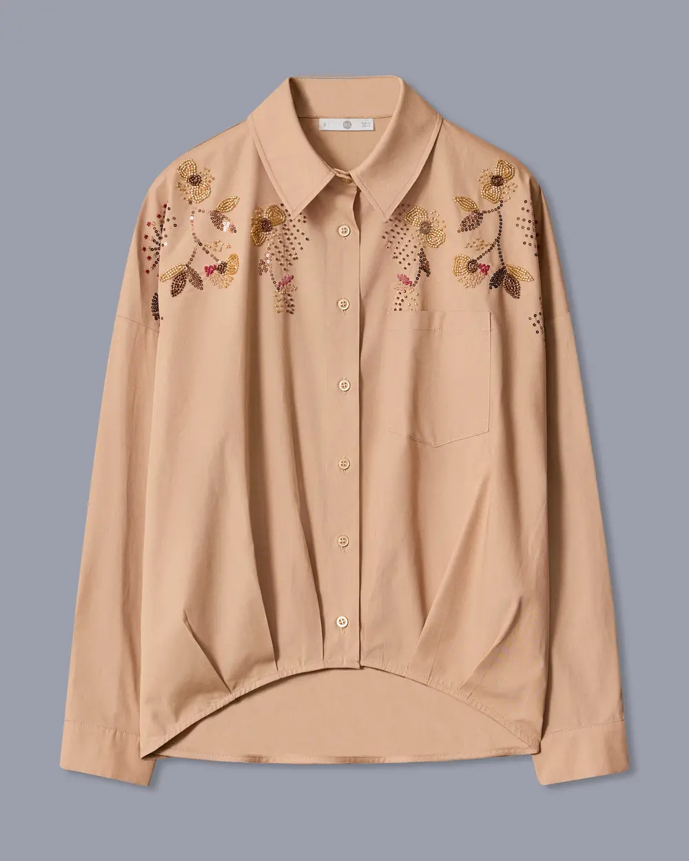 Embroidered Shirt with Elastic Waistband