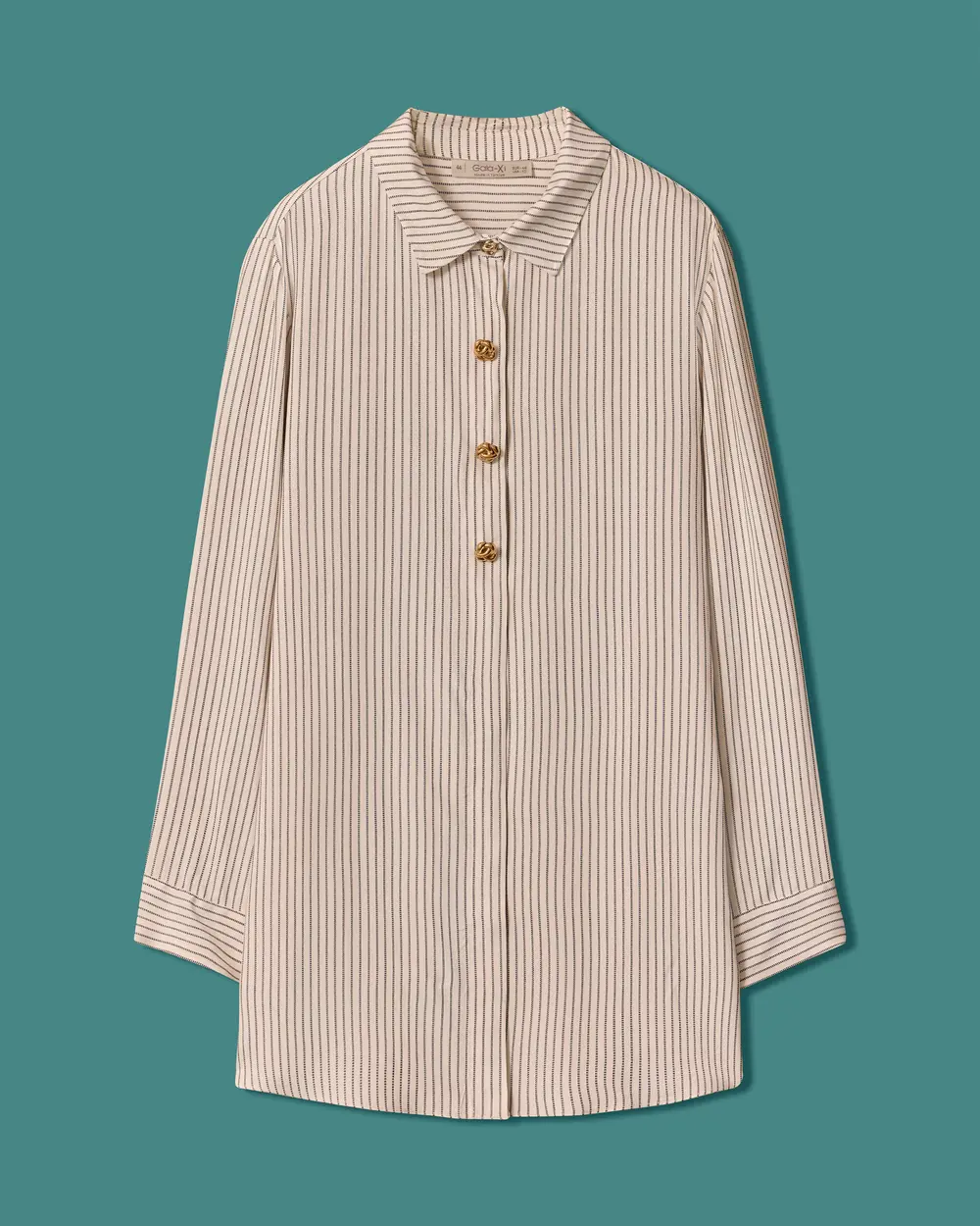 Plus-Size Striped Shirt with Gold Buttons