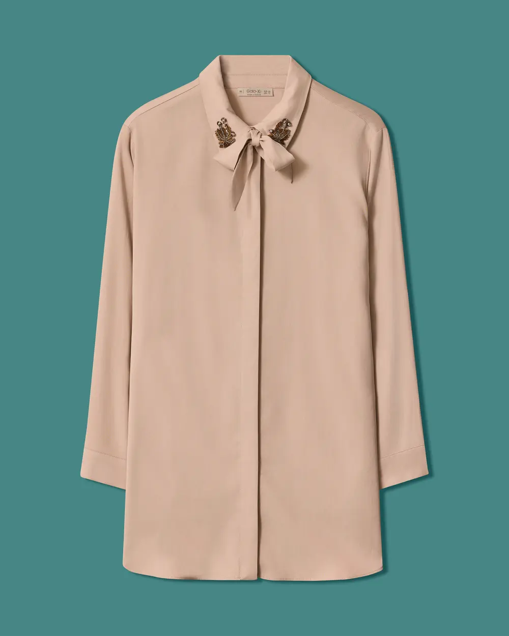 Oversized Stone-Embellished Shirt with a Scarf Collar