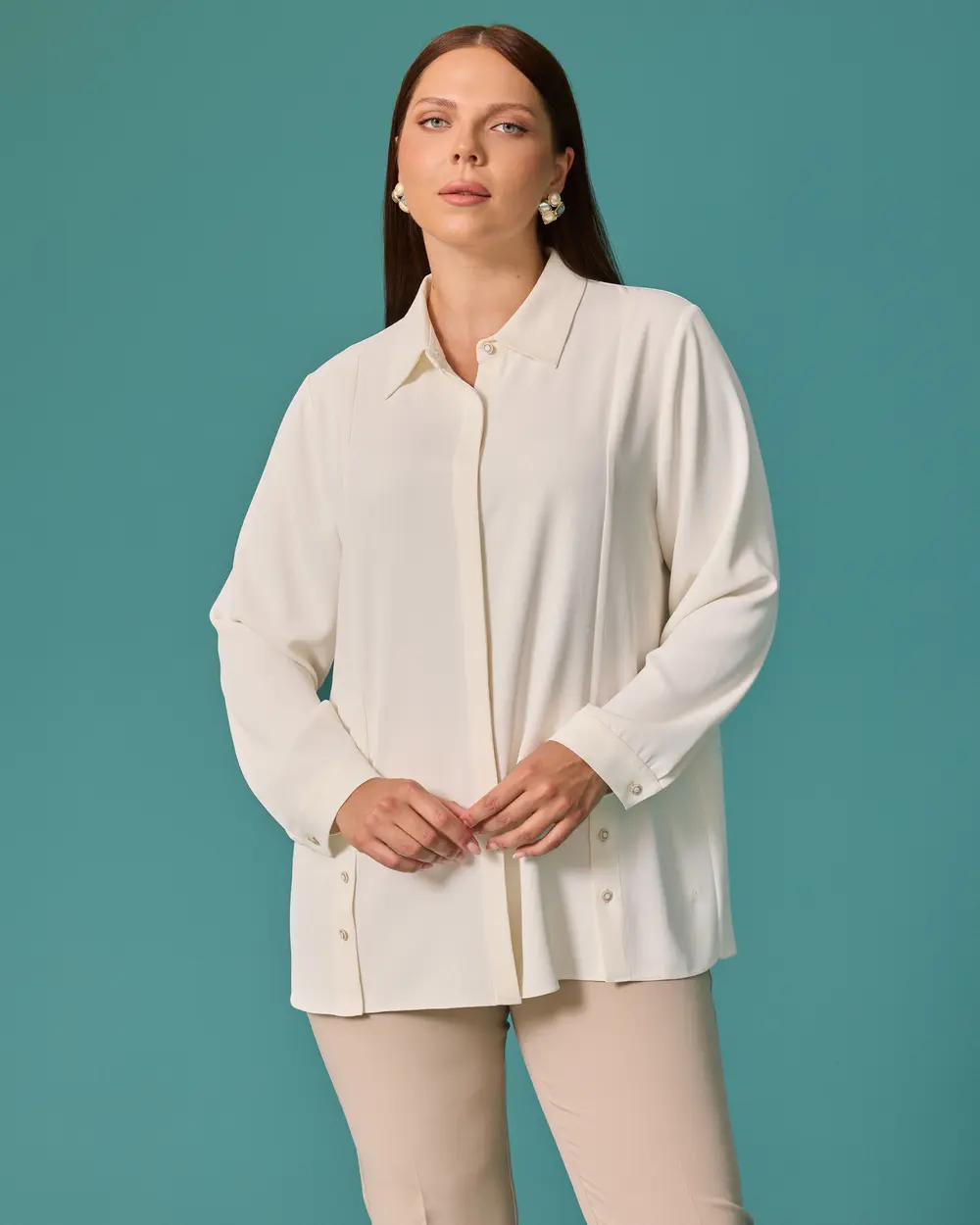 Plus-Size Shirt with Side Button Detail