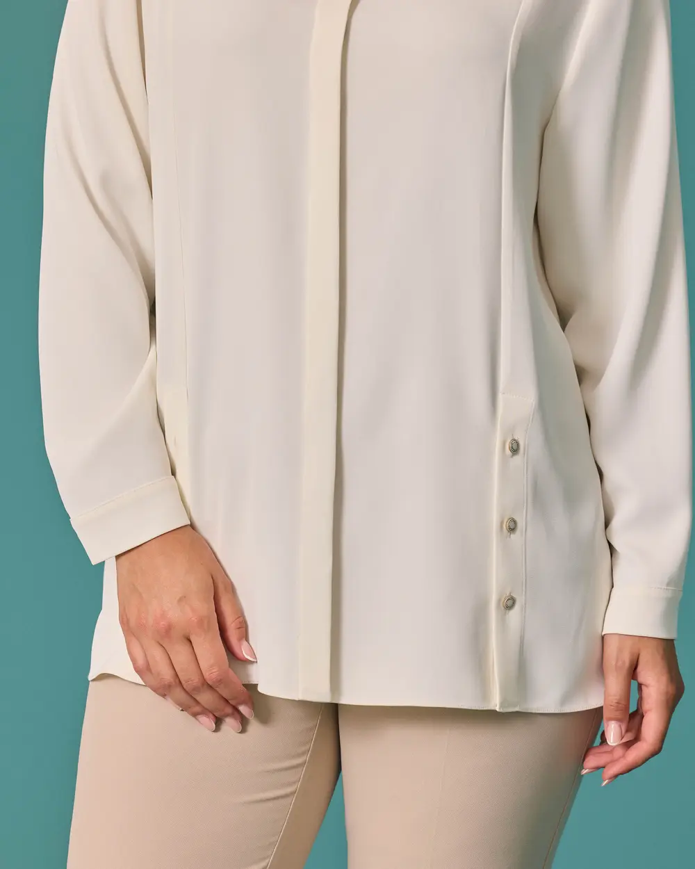 Plus-Size Shirt with Side Button Detail