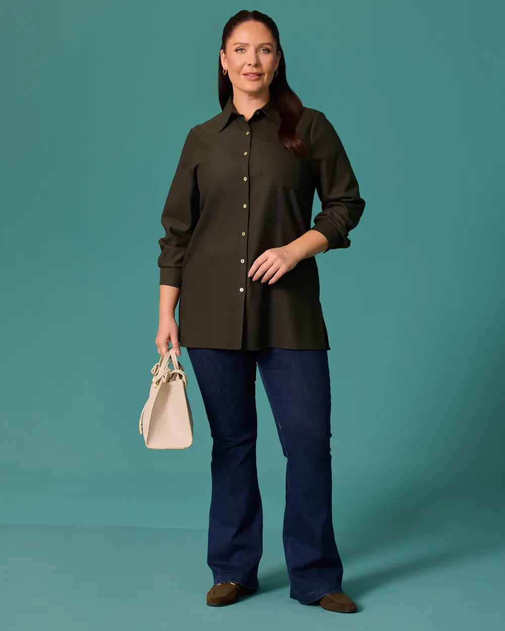 Plus-Size Classic-Collar Button-Down Shirt with Pockets