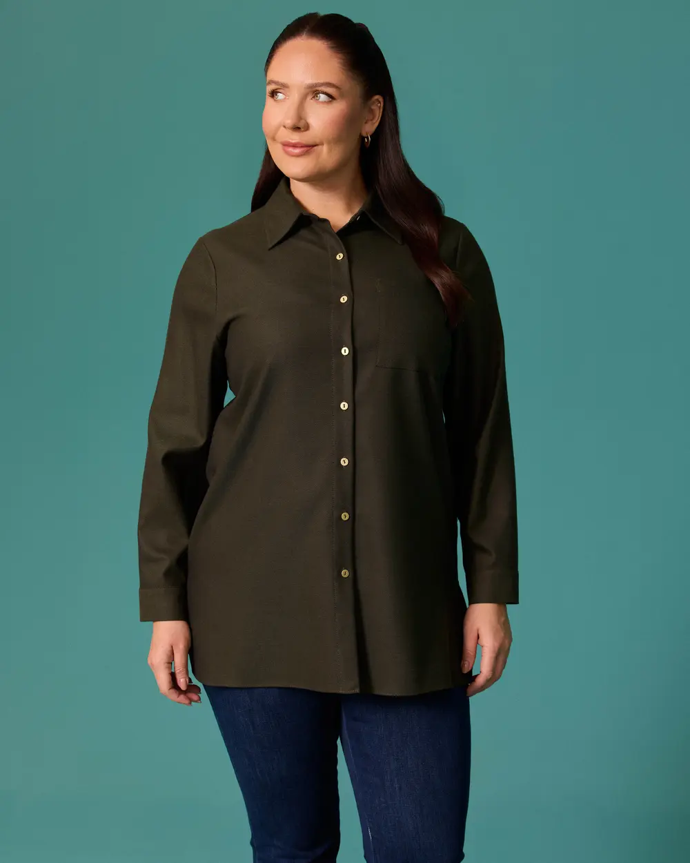 Plus-Size Classic-Collar Button-Down Shirt with Pockets