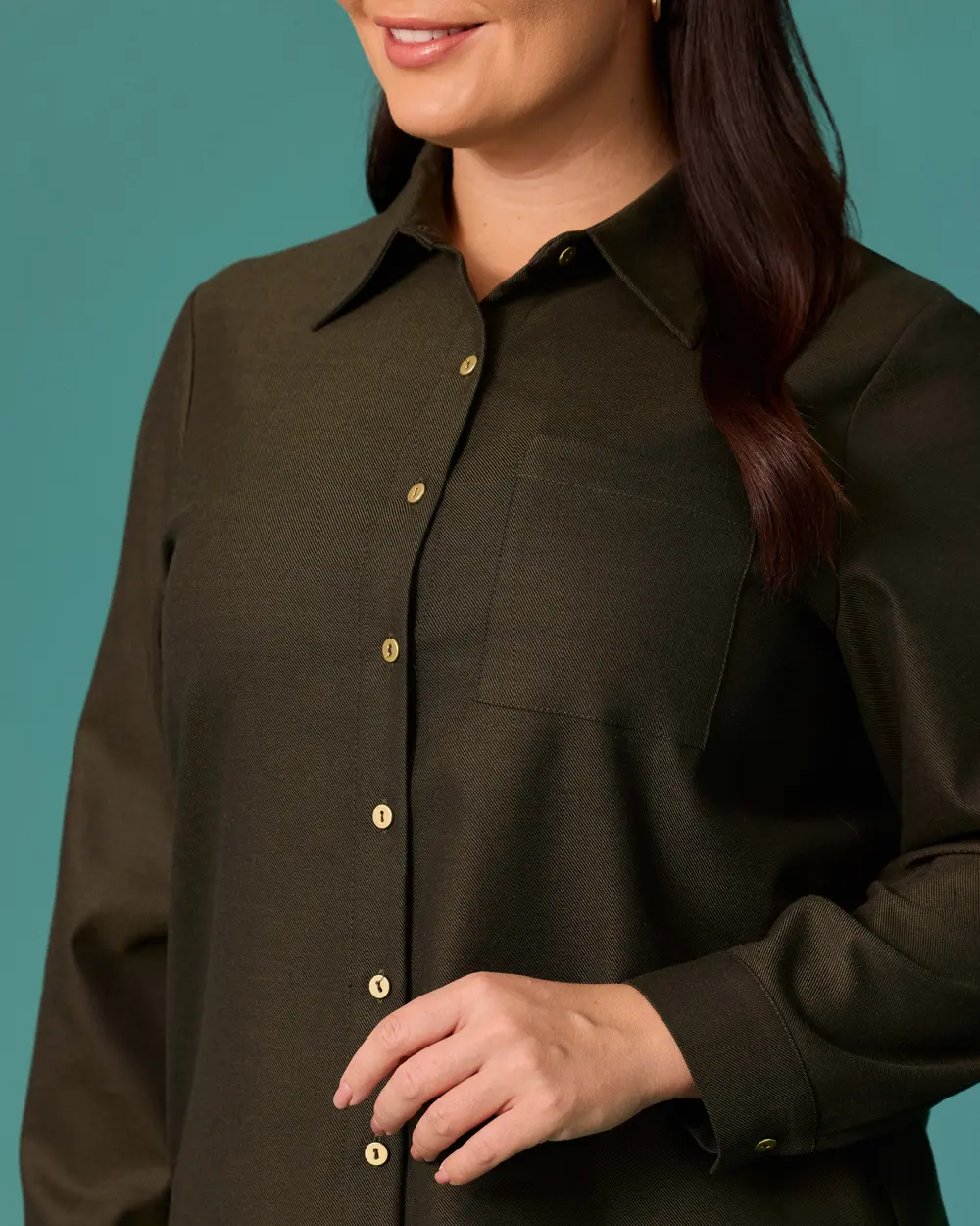 Plus-Size Classic-Collar Button-Down Shirt with Pockets