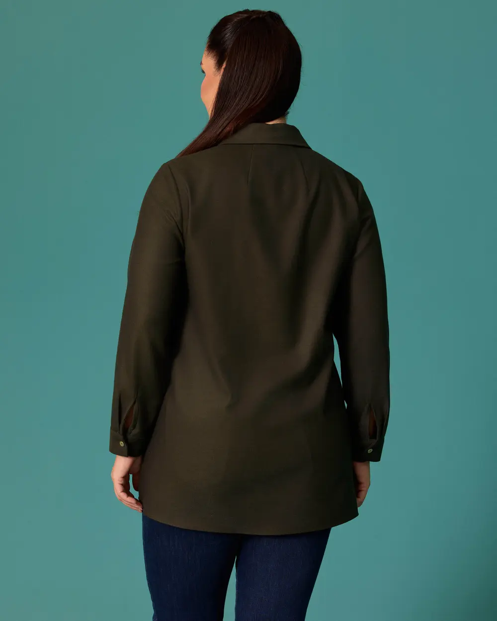 Plus-Size Classic-Collar Button-Down Shirt with Pockets