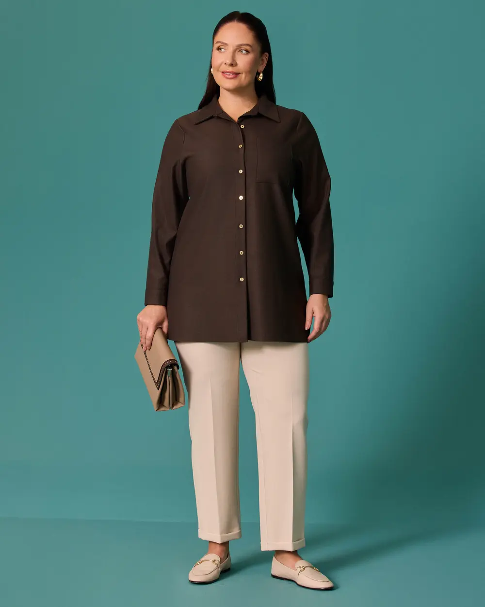 Plus-Size Classic-Collar Button-Down Shirt with Pockets
