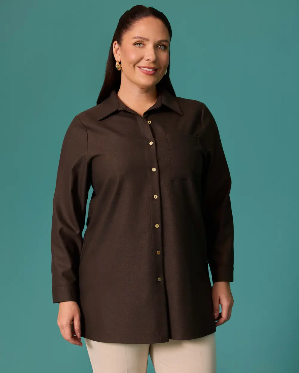 Plus-Size Classic-Collar Button-Down Shirt with Pockets