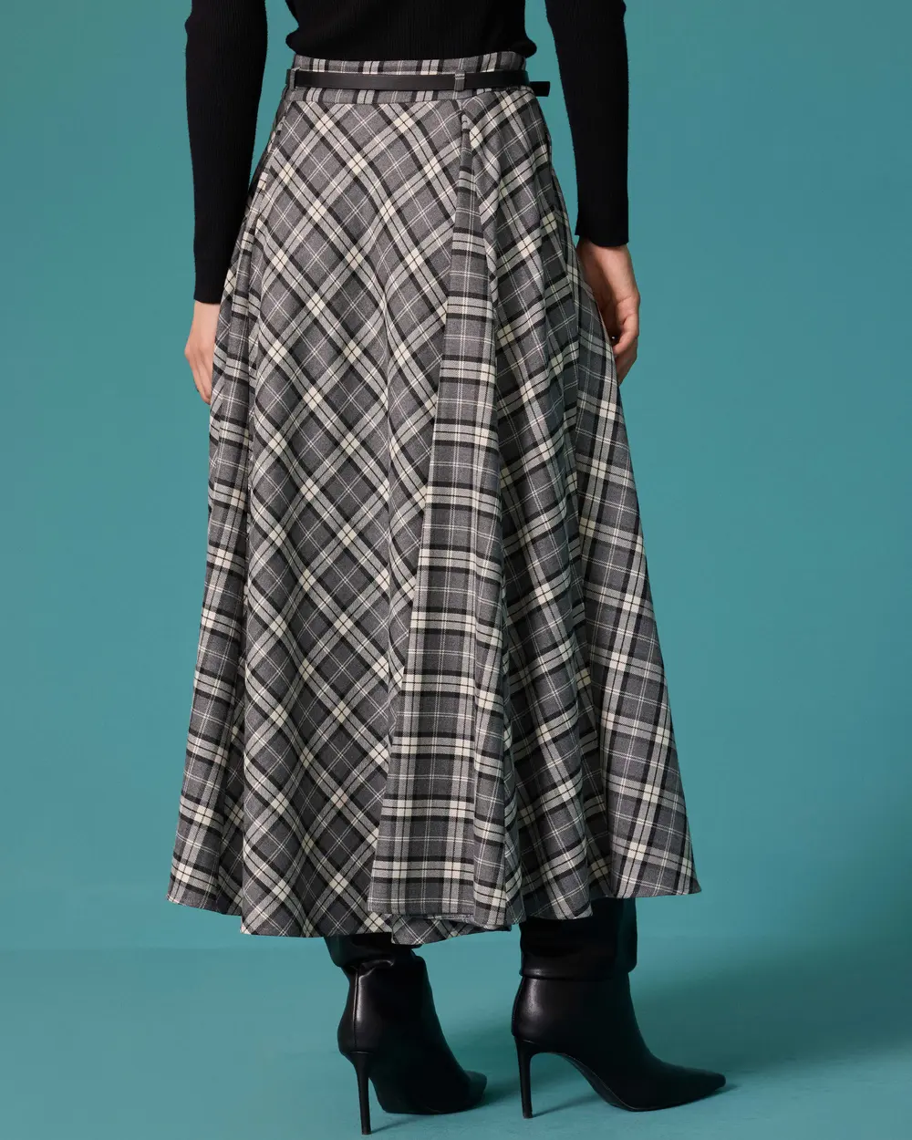 Checkered A-Line Midi Skirt