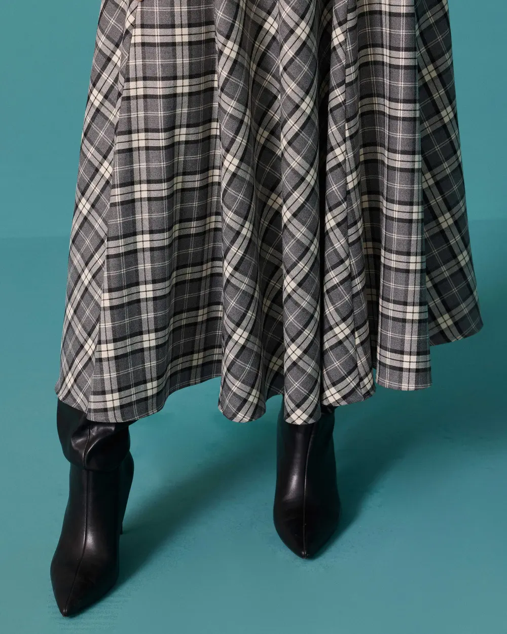 Checkered A-Line Midi Skirt