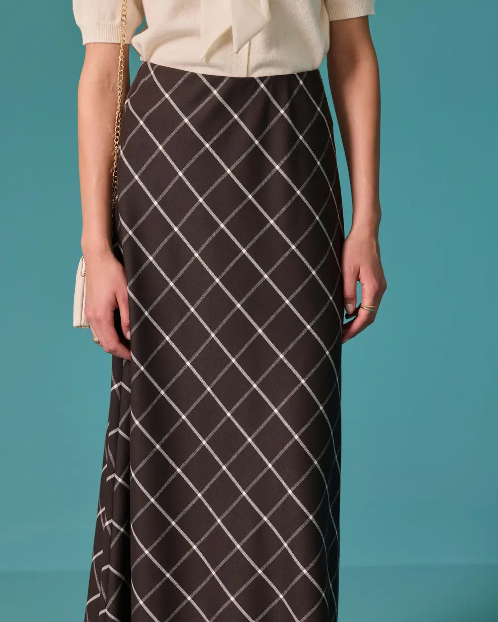 A-Line Long Skirt with Plaid Pattern