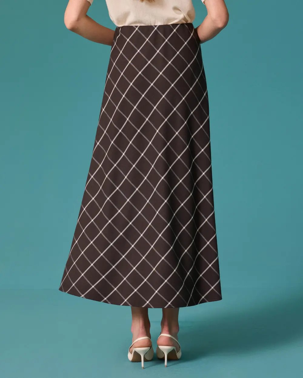 A-Line Long Skirt with Plaid Pattern