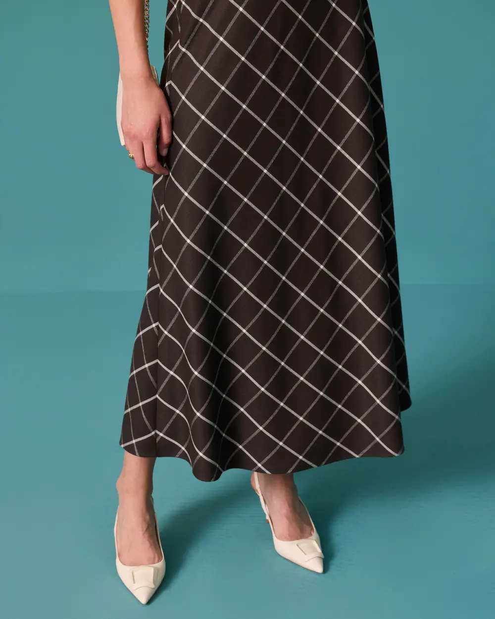 A-Line Long Skirt with Plaid Pattern