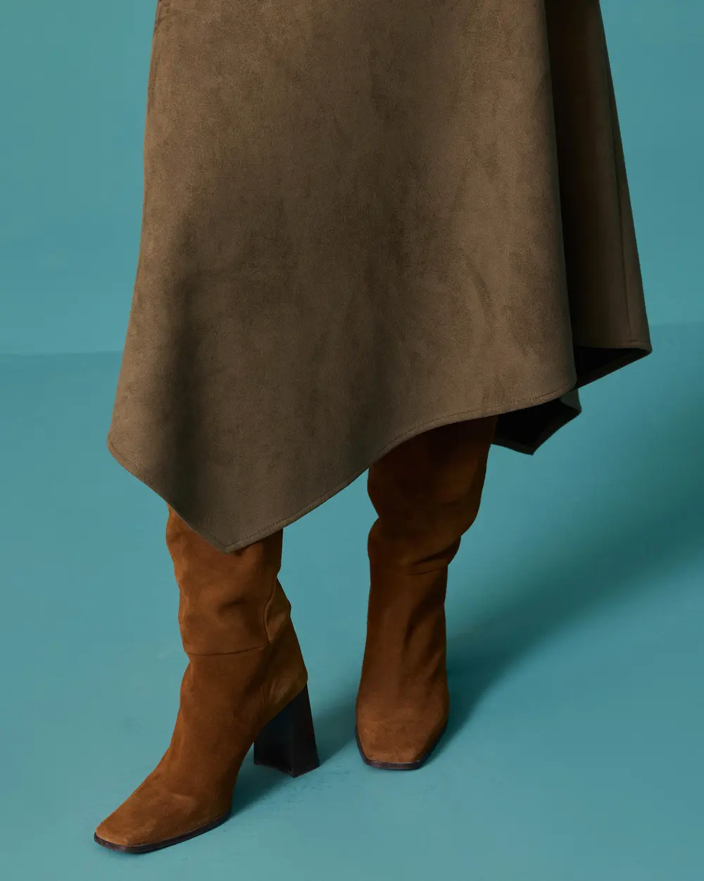 Suede-Look Asymmetrical-Cut Midi Skirt