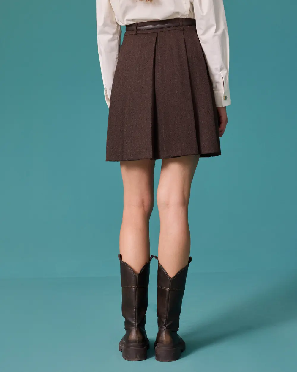 Belted Pleated Mini Skirt