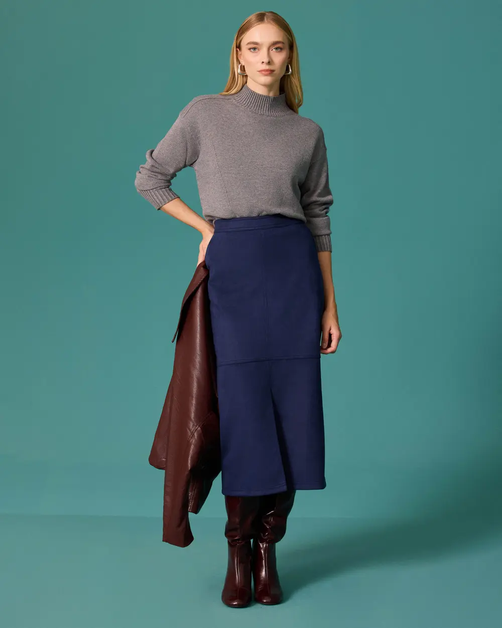 Regular-Waist Suede Midi Pencil Skirt